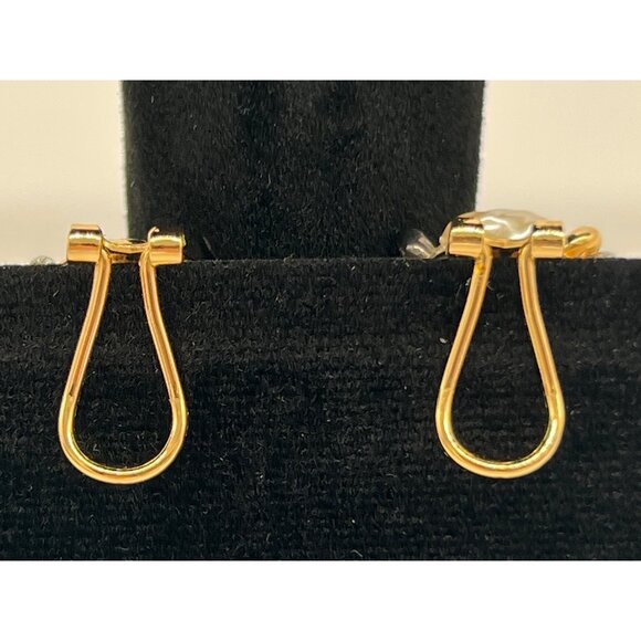 Vintage Gold-Tone Faux Pearl & Rhinestone Cluster Clip-On Earrings 1 Inch Diamet - Picture 3 of 6